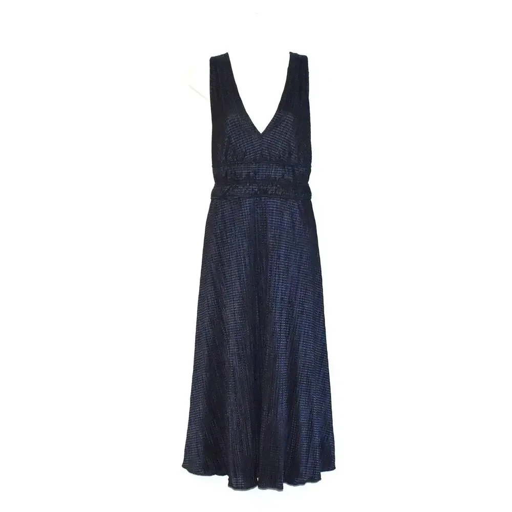 B2 NWT MONIQUE LHUILLIER Night Sky Deep V-neck Back Ties Sleeveless Dress Sz 16 - Picture 1 of 7
